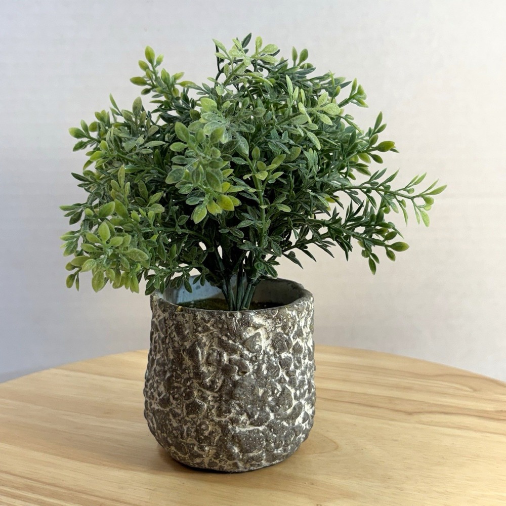 Artificial Houseplant Fern Arrangement Centerpiece 10in Textured Gray Pot Green